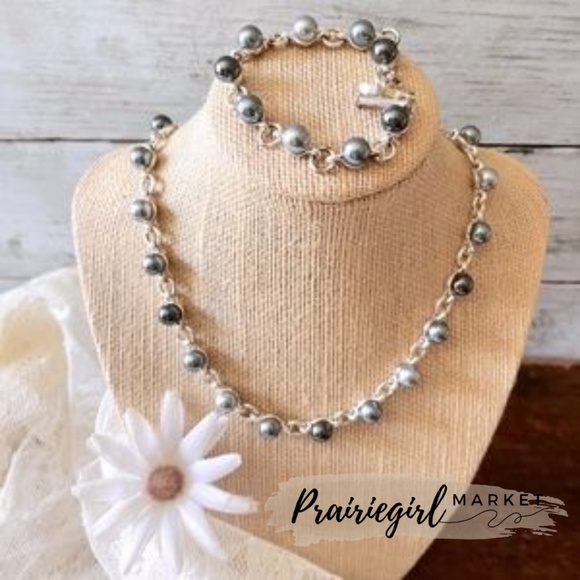 Jewelry - Blue Pearl & Silver Necklace and Bracelet Set - Fashion Jewelry